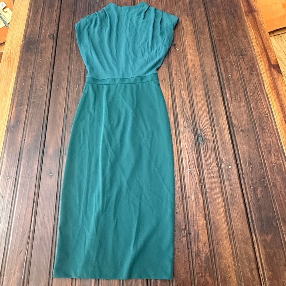 Express Womens XXS Teal Green Pleated High Neck Sleeveless Sheath Midi Dress